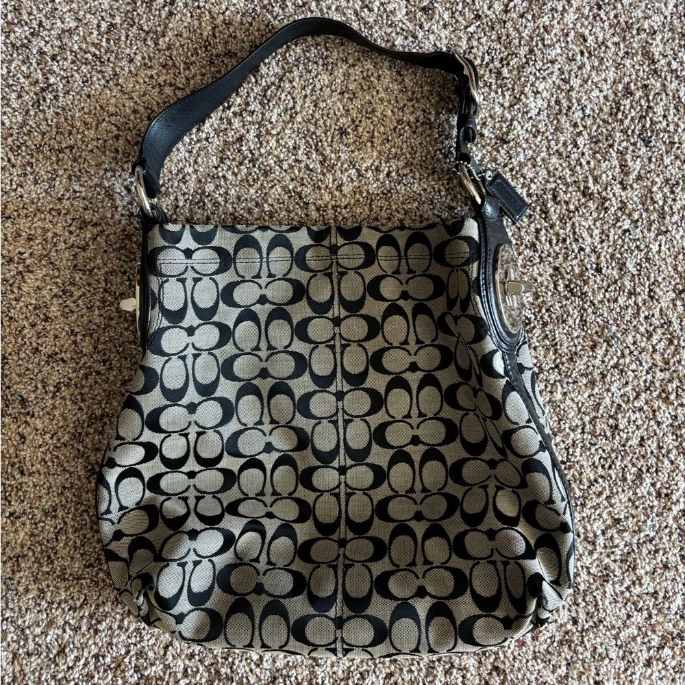Y2K Coach Hobo Bag n1176-F16538 Black Monogram Bluckle Leather